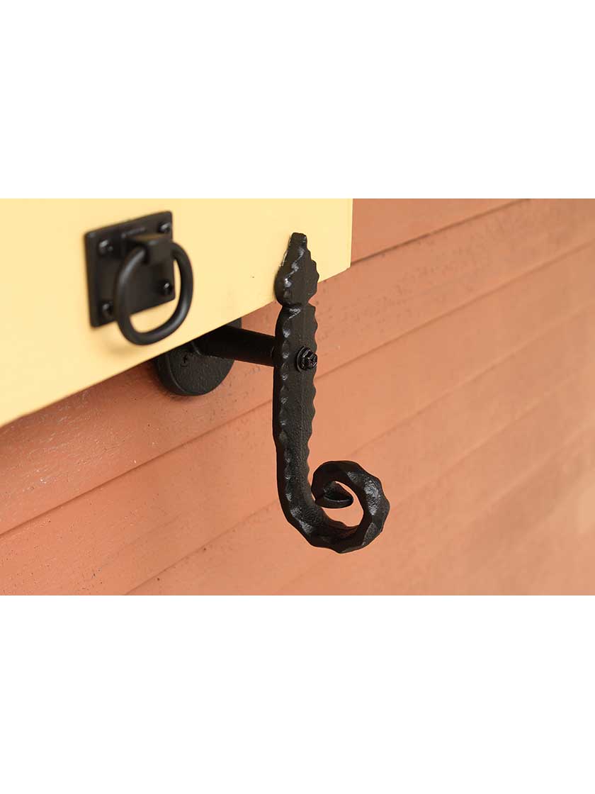 Alternate View 4 of Pair of Cast Iron Spear Tip Shutter Dogs - Post Mounted.