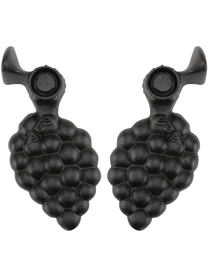 Alternate View of Pair of Large Cast Iron Grape Design Shutter Dogs - Lag Mounted.