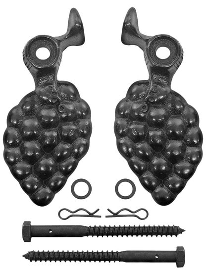 Alternate View 2 of Pair of Large Cast Iron Grape Design Shutter Dogs - Lag Mounted.