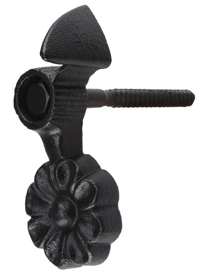 Pair of Cast Iron Sun Flower Shutter Dogs - Lag Mounted.
