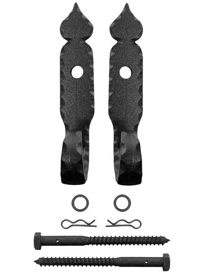 Alternate View 2 of Pair of Cast Iron Spear Tip Shutter Dogs - Lag Mounted.