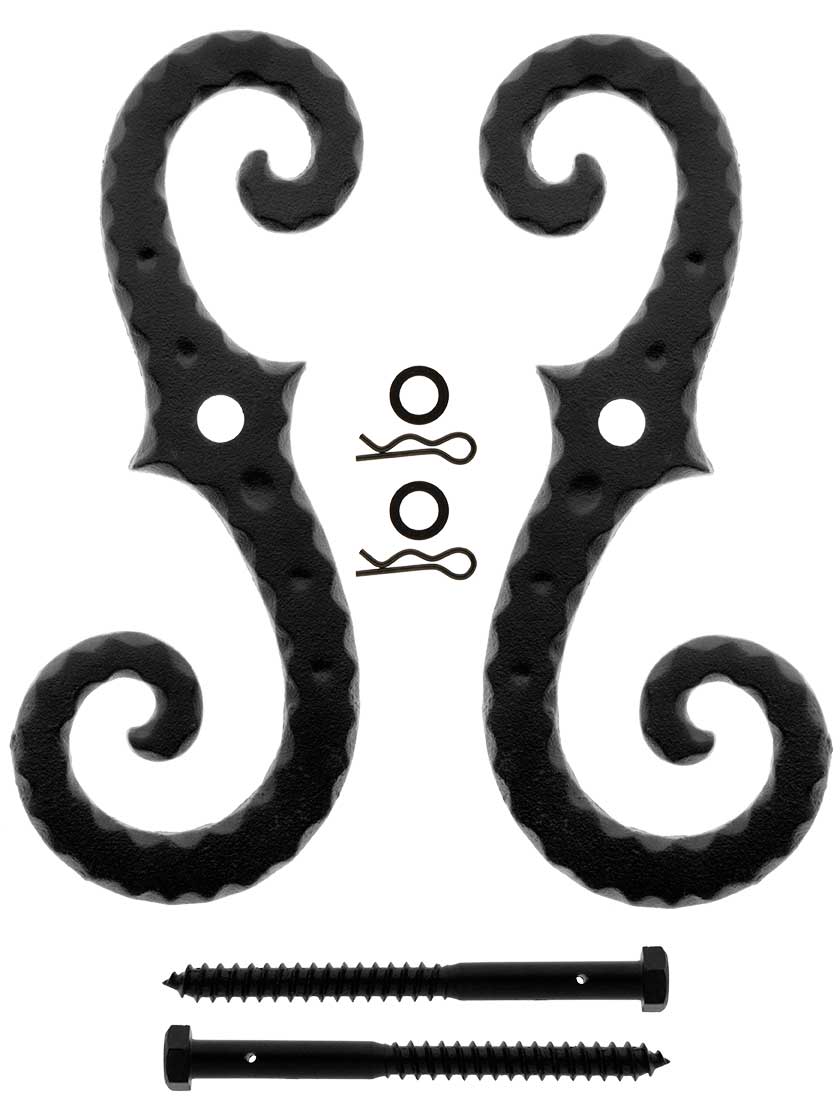 Alternate View 2 of Pair of Large Iron Scroll Shutter Dogs Lag Mounted