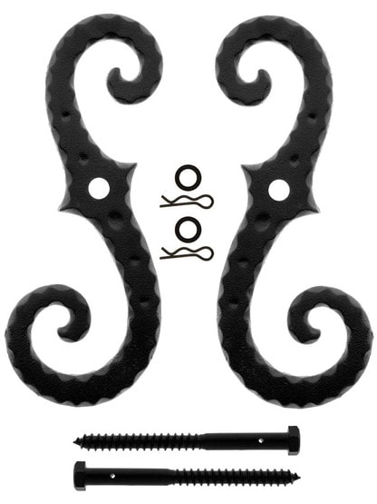 Alternate View 2 of Pair of Large Iron Scroll Shutter Dogs Lag Mounted