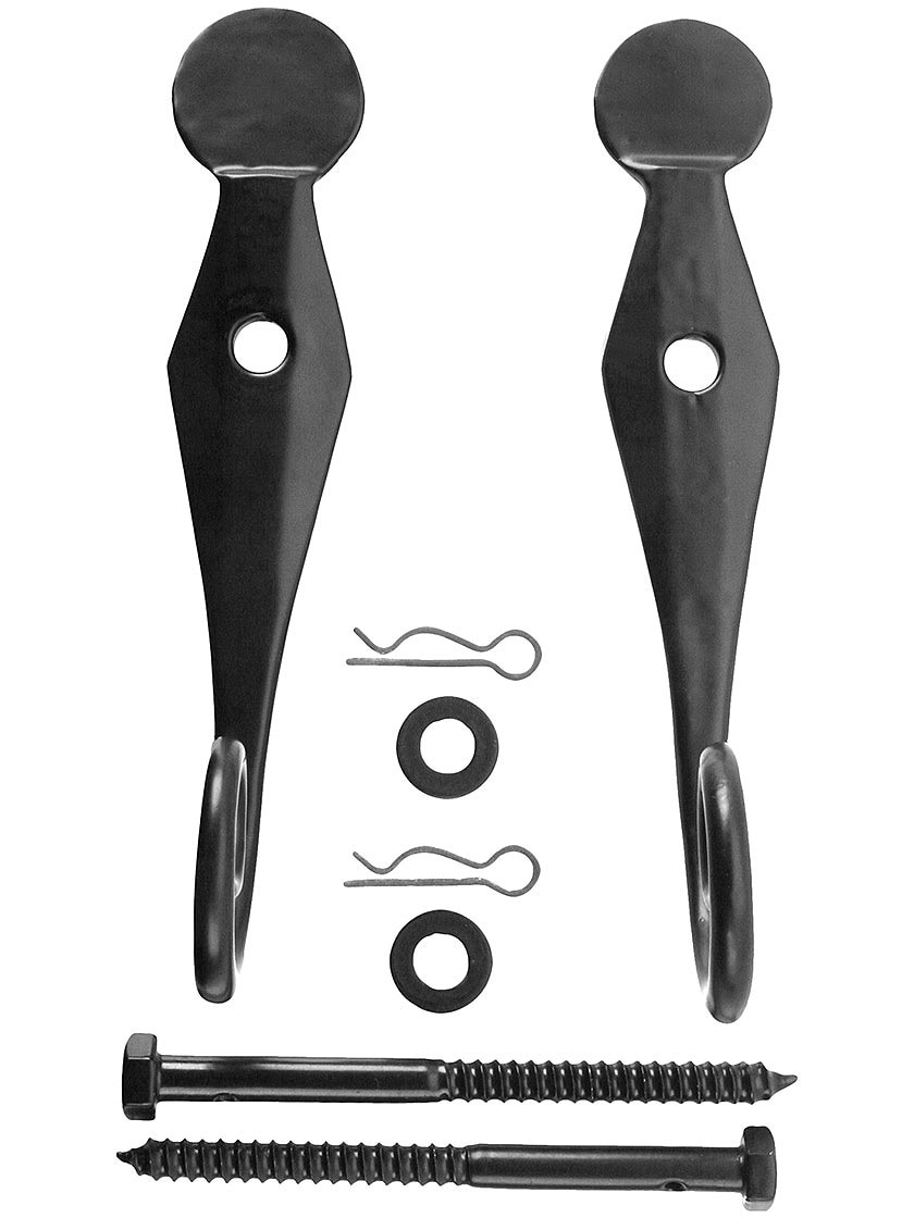 Pair of Iron English Rat Tail Shutter Dogs Lag Mounted House