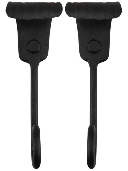 Alternate View of Pair of Forged Iron Charleston Style Shutter Dogs - Lag Mounted.