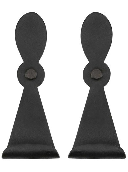 Alternate View of Pair of Large Forged Iron Georgetown Style Shutter Dogs - Lag Mounted.
