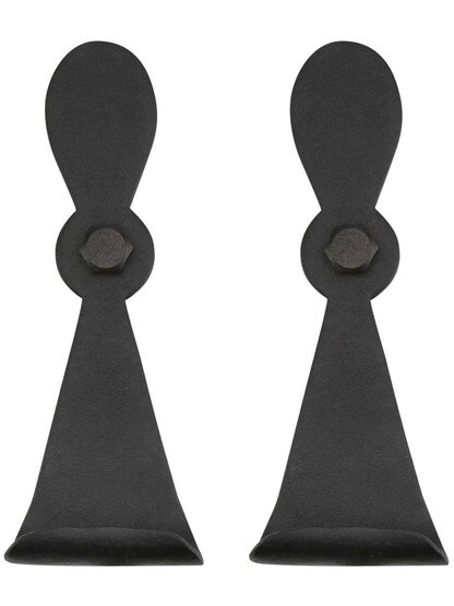 Alternate View of Pair of Small Forged Iron Georgetown Style Shutter Dogs - Lag Mounted.