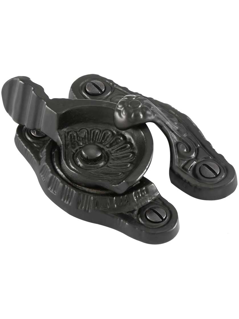 Floral Victorian Cast Iron Sash Lock With Antique Iron or Matte Black Finish