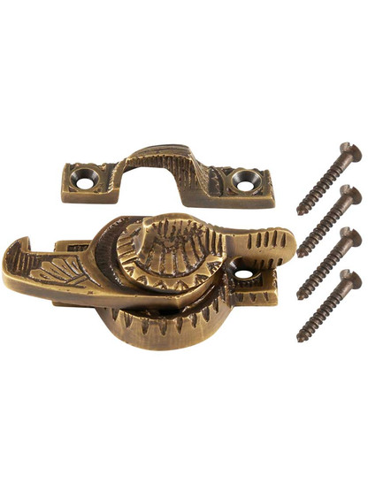 Solid Brass Eastlake Style Sash Lock in Antique-By-Hand Finish