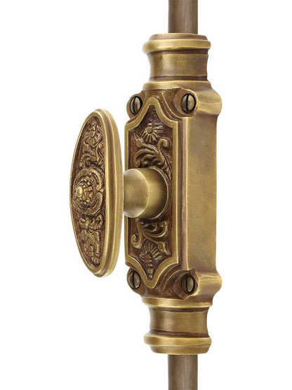 Filigree Brass Cremone Bolt - 6-Foot Length in Antique-By-Hand.