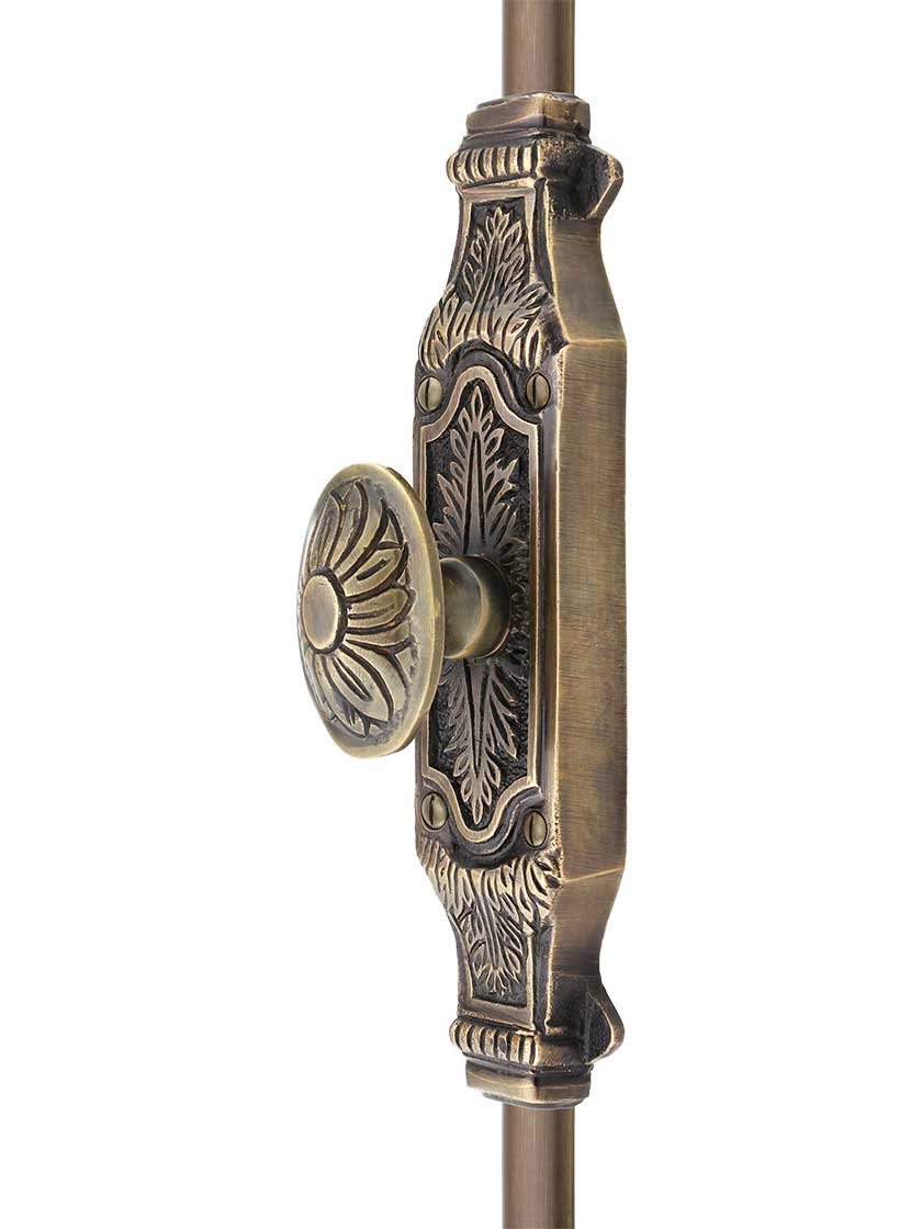 Floral Brass Cremone Bolt in Antique-By-Hand - 9-Foot Length.