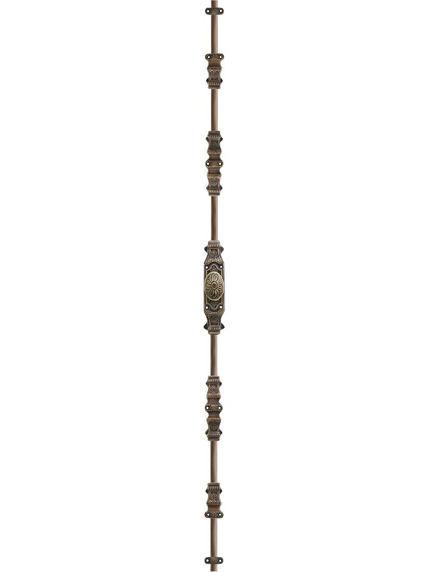 Alternate View of Floral Brass Cremone Bolt in Antique-By-Hand - 9-Foot Length.