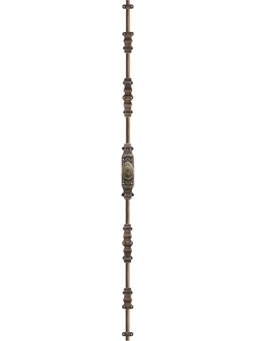 Alternate View of Floral Brass Cremone Bolt in Antique-By-Hand - 9-Foot Length.