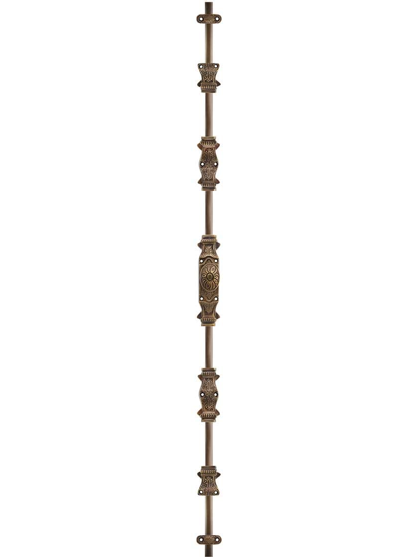 Alternate View of Floral Brass Cremone Bolt in Antique-By-Hand - 6-Foot Length.