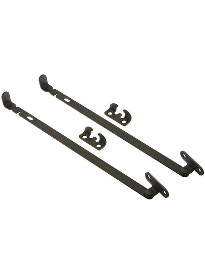 Pair of Stainless Steel Storm Window Stays in Oil-Rubbed Bronze Finish.