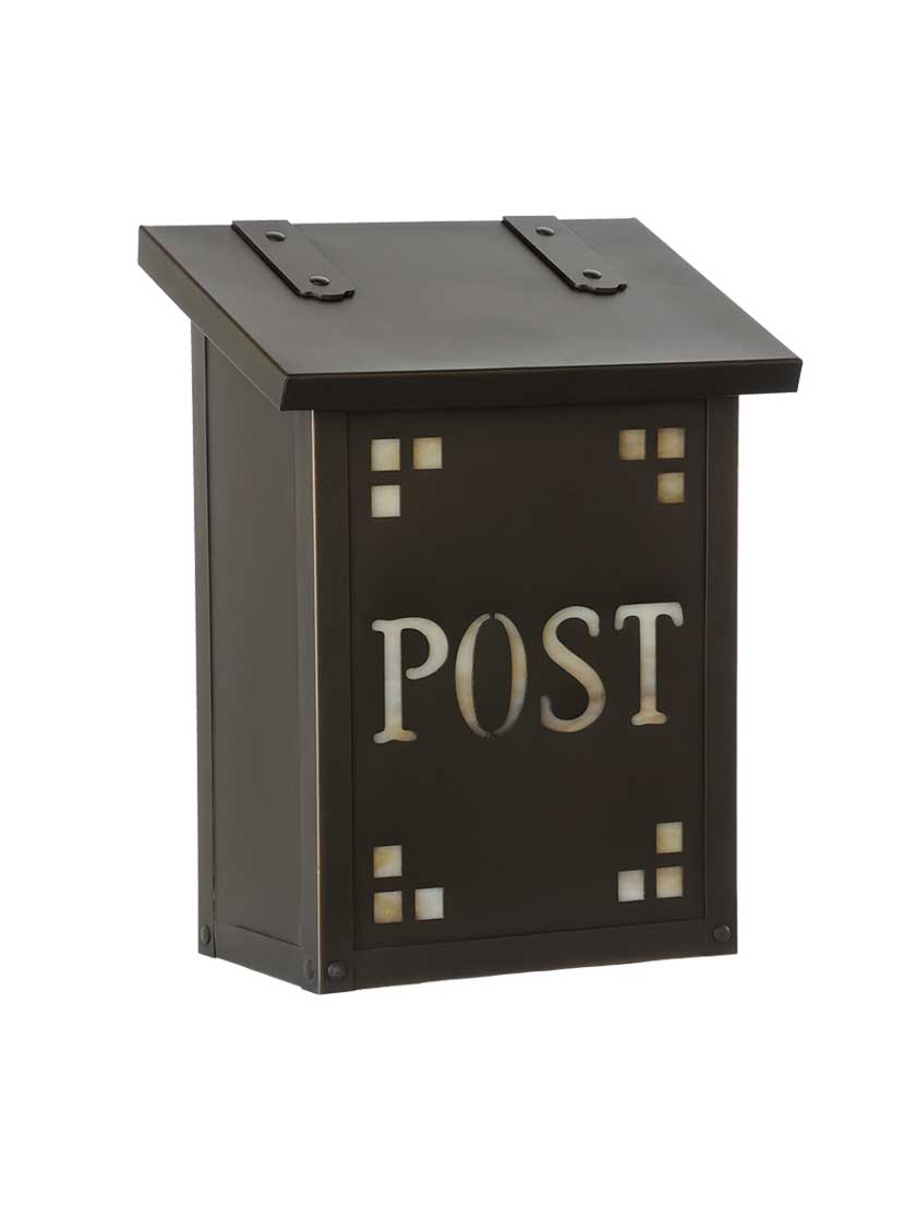 Pasadena Solid-Brass Vertical Mailbox with "Post" Stencil and Decorative Glass