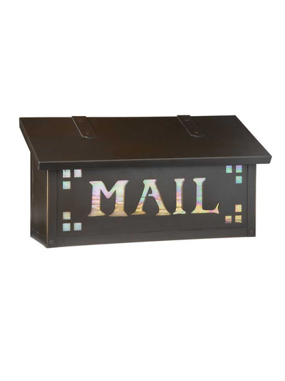 Alternate View of Pasadena Solid-Brass Horizontal Mailbox with Mail Stencil and Decorative Glass.