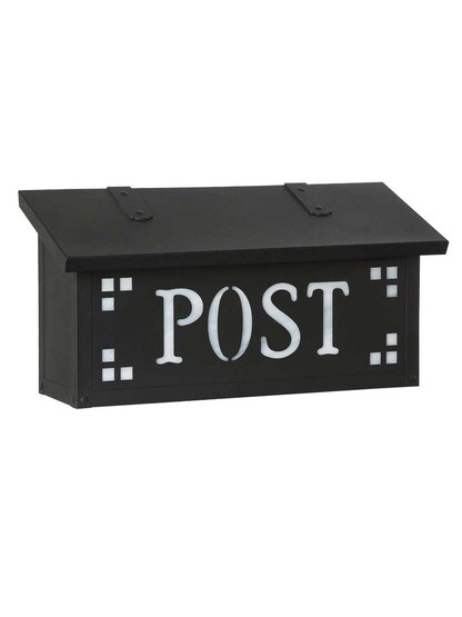 Alternate View of Pasadena Solid-Brass Horizontal Mailbox with Post Stencil and Decorative Glass.