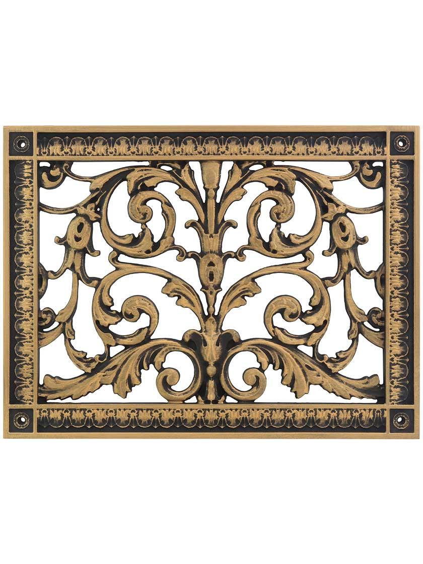 Louis XIV Urethane Resin Return-Air Grille in Antique Brass Finish.