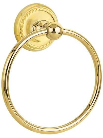 Brass Towel Ring with Rope Rosette
