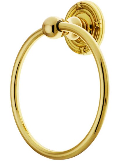 Brass Towel Ring with Ribbon and Reed Rosette in PVD.