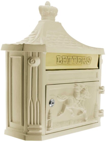 Horseman Cast-Aluminum Mailbox in Beige.