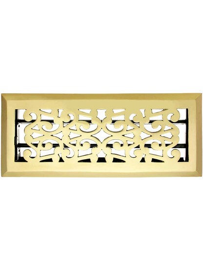 Alternate View of Scroll Design Solid Brass Floor Register - With Adjustable Louver