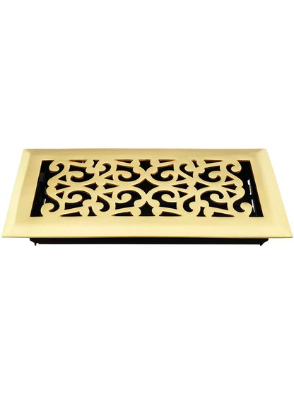 Scroll Design Solid Brass Floor Register - With Adjustable Louver