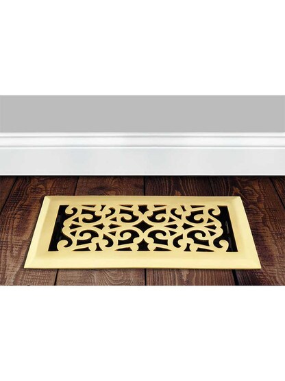 Alternate View 3 of Scroll Design Solid Brass Floor Register - With Adjustable Louver