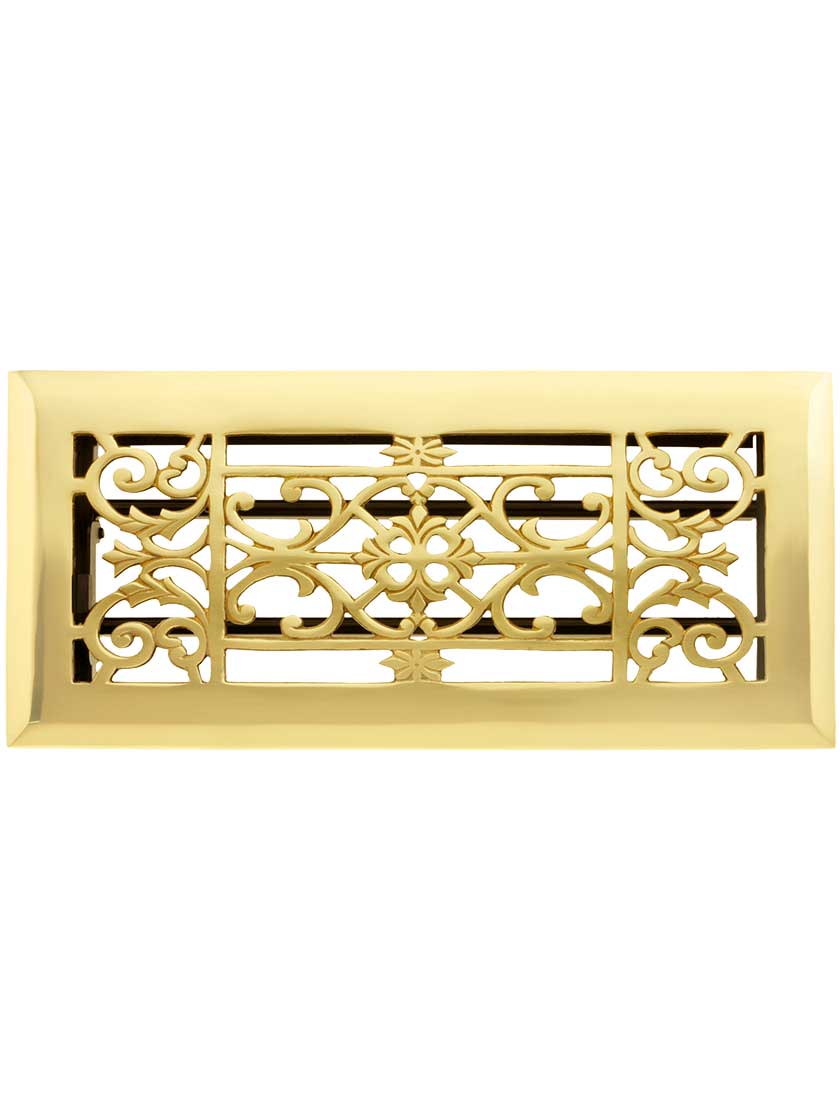 Alternate View of Solid Brass Classical Style Floor Register with Louver