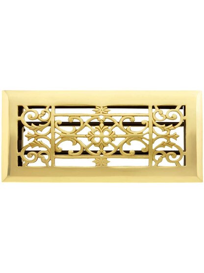Alternate View of Solid Brass Classical Style Floor Register with Louver