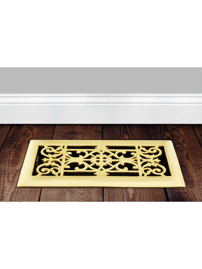 Alternate View 3 of Solid Brass Classical Style Floor Register with Louver