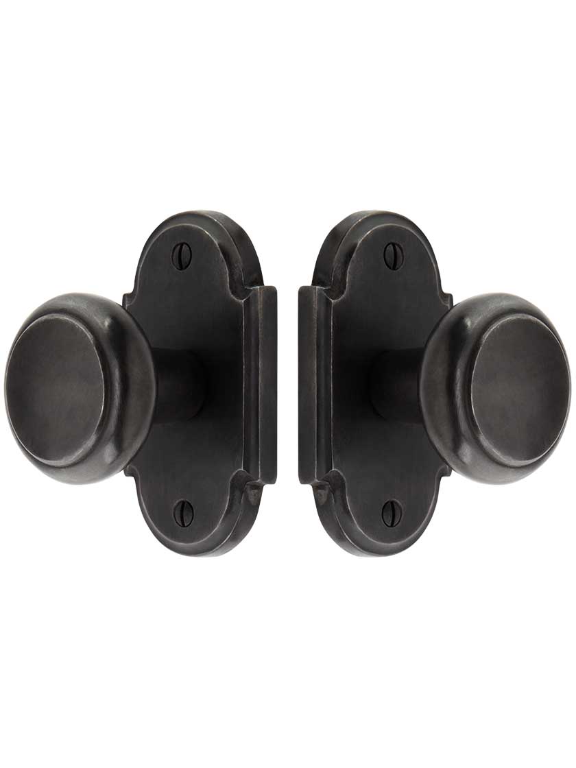 Alternate View of Solid Bronze Arched-Rosette Door Set with Newport Knobs.