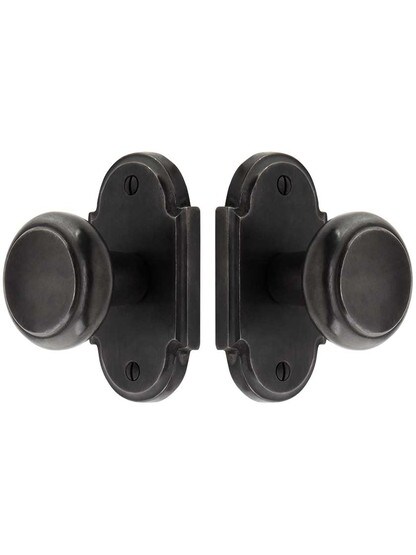 Alternate View of Solid Bronze Arched-Rosette Door Set with Newport Knobs.