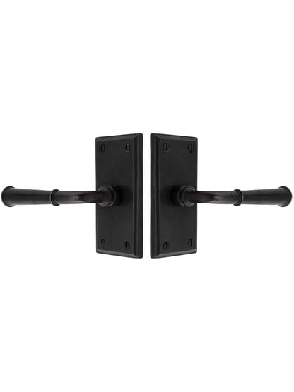 Alternate View of Solid Bronze Rectangular Short-Plate Door Set with Colonial Levers.