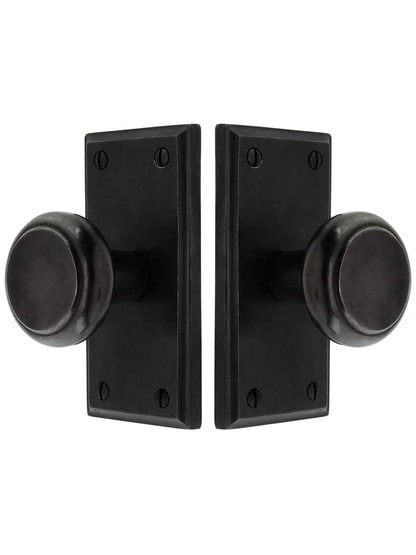 Alternate View of Solid Bronze Rectangular Short-Plate Door Set with Newport Knobs.