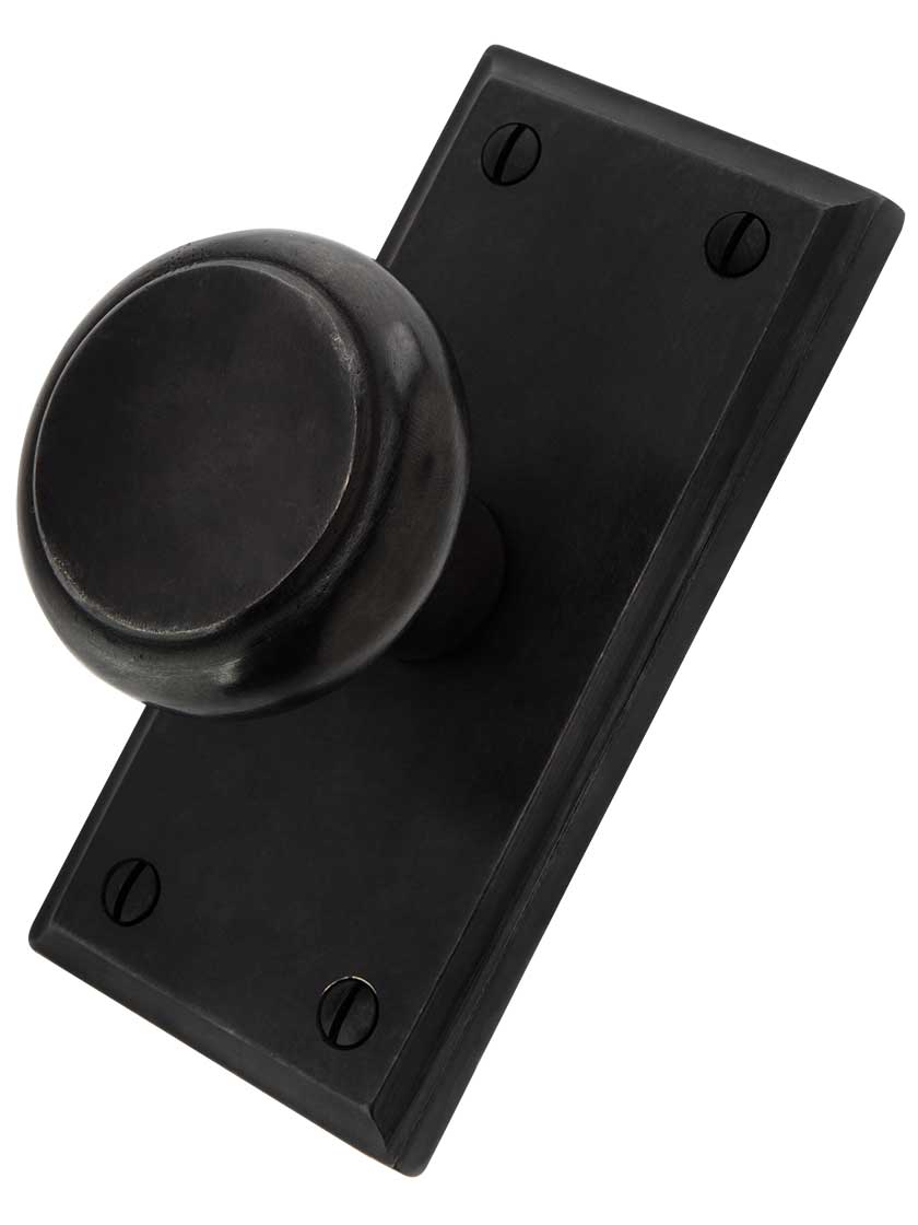 Solid Bronze Rectangular Short-Plate Door Set with Newport Knobs