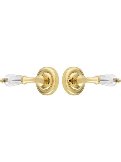 Alternate View of Solid Brass Colonial Rosette Door Set with Crystal Glass Levers.