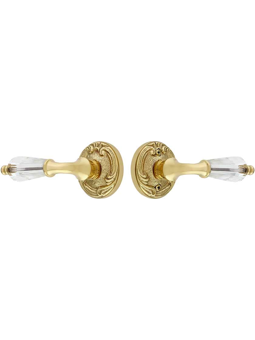 Alternate View of Lafayette Rosette Door Set With Crystal Glass Lever Handles.