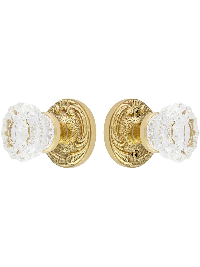 Alternate View of Lafayette Rosette Door Set with Fluted Crystal Glass Knobs.