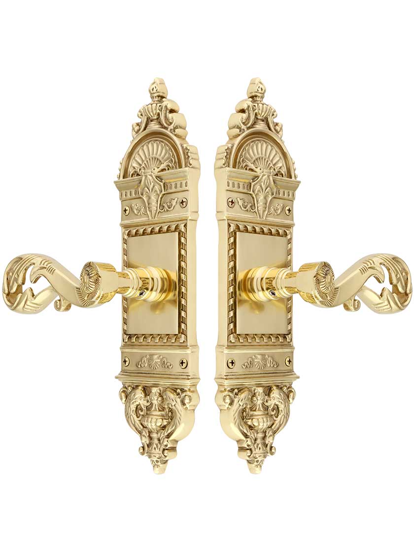 Alternate View of European Plate Doorset with Champagne Levers.