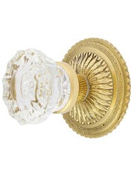 Sunburst Rosette Set With Fluted Crystal Glass Knobs