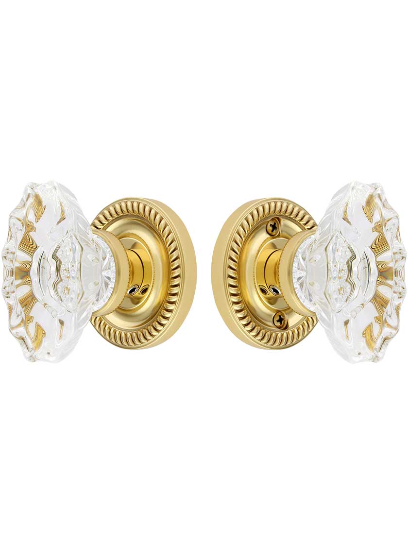 Charleston Rosette Door Set With Fluted Oval Crystal Glass Knobs