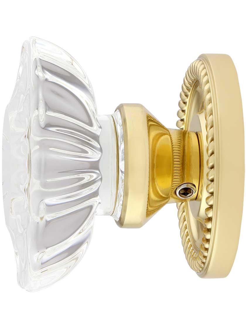 Charleston Rosette Door Set With Fluted Oval Crystal Glass Knobs