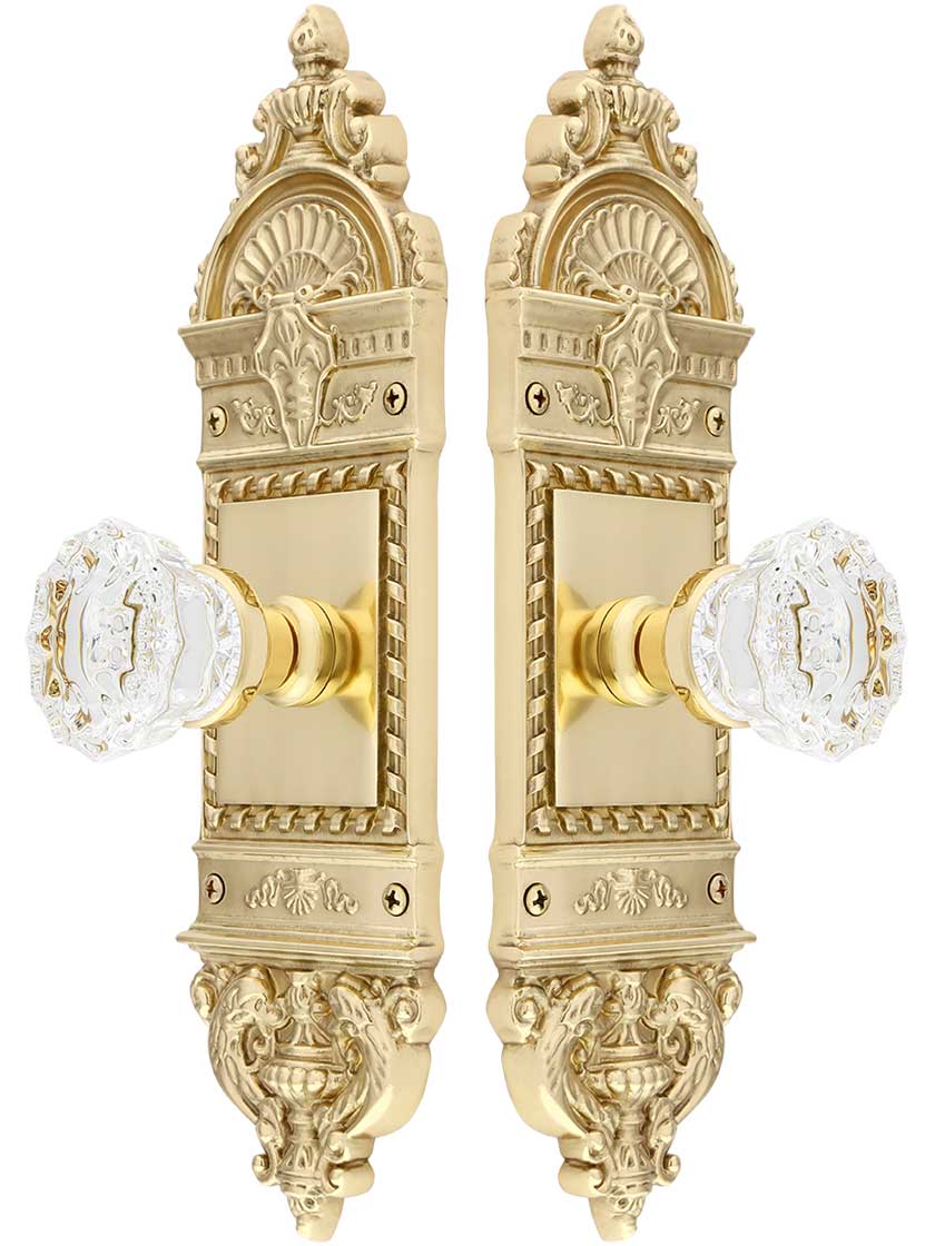 Alternate View of Solid Brass European Style Door Set with Fluted Crystal Glass Knobs.