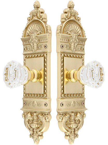 Alternate View of Solid Brass European Style Door Set with Fluted Crystal Glass Knobs.