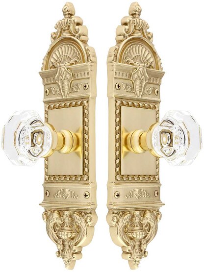 Alternate View of Solid Brass European Style Door Set with Octagonal Crystal Glass Knobs.