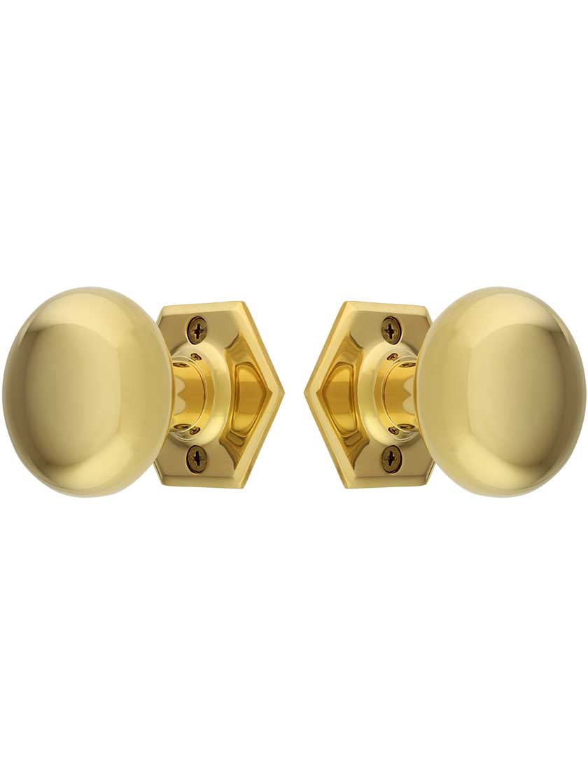 Hexagonal Rosette Door Set with Wrought Brass Knobs House of Antique