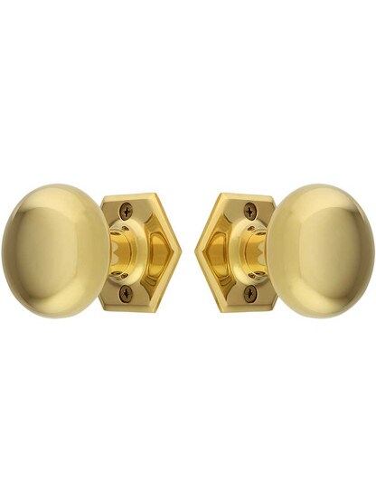 Alternate View of Hexagonal Rosette Door Set with Wrought Brass Knobs.