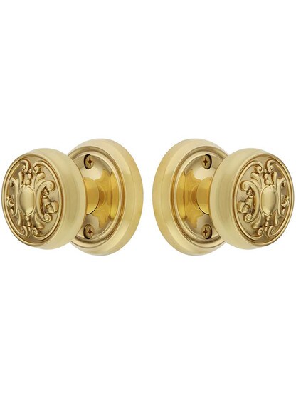 Alternate View of Classic Rosette Door Set with Victorian Brass Knobs.